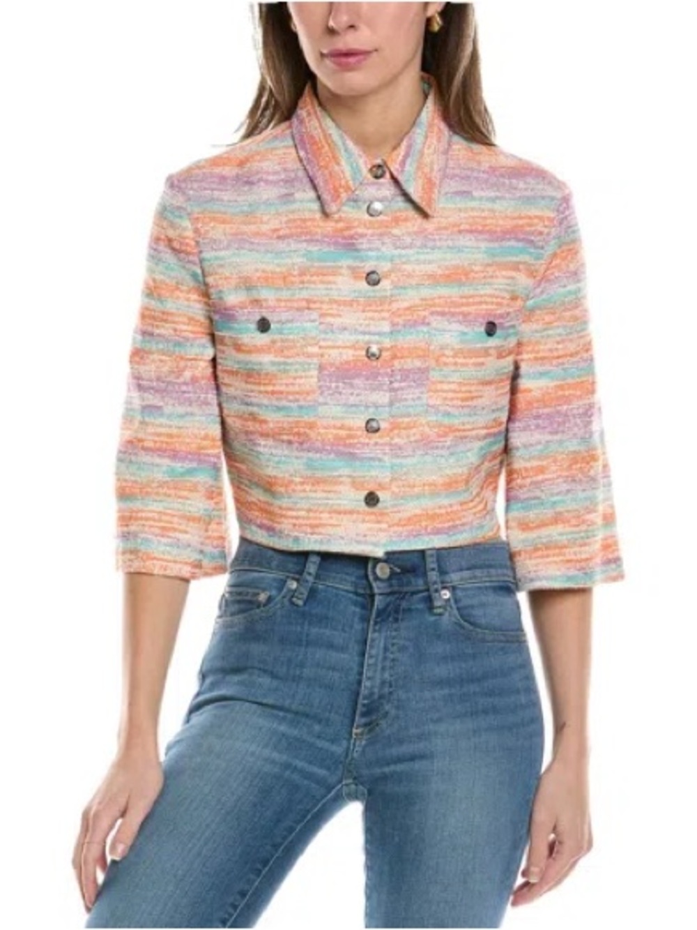 Maje Viraye Metallic Boucle Tweed Cropped Jacket Multicolor Size 40